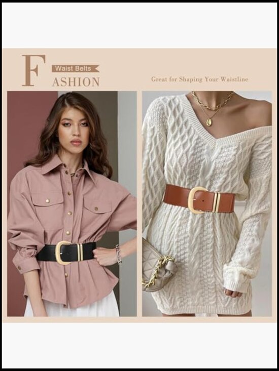 Wide Elastic Waist Belt with Gold Buckle for Dresses